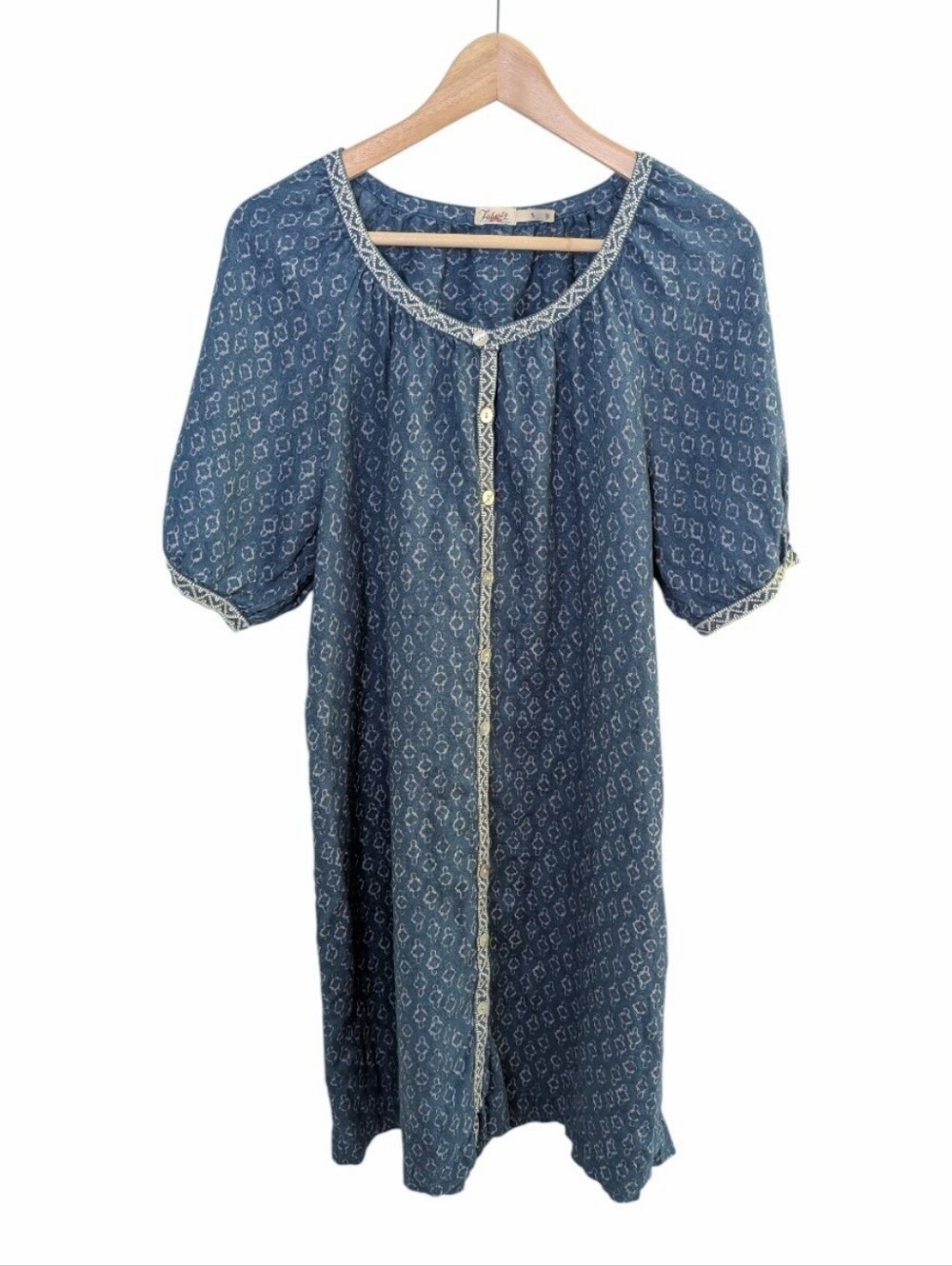 Faherty Carmel Linen Button-up Minidress Blue Floral Small